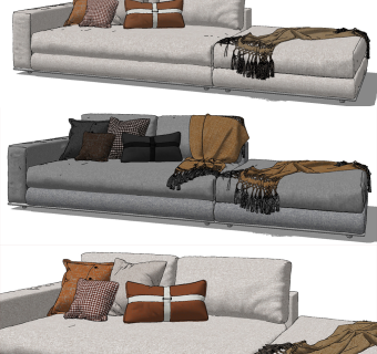 现代布艺多人沙发su草图模型下载