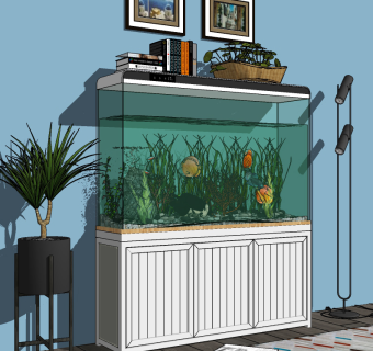 现代玻璃鱼缸水族su草图模型下载