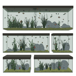 现代玻璃鱼缸水族su草图模型下载