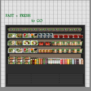 现代超市生鲜蔬菜，鲜榨果汁货架su草图模型下载