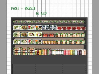 现代超市生鲜<em>蔬菜</em>，鲜榨果汁货架su草图模型下载