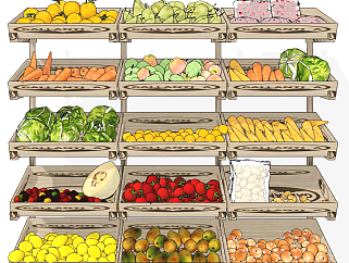 现代水果蔬菜生鲜<em>超市展柜</em>,货架su草图模型下载