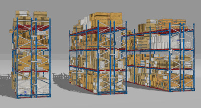 现代仓库货物货架su草图模型下载