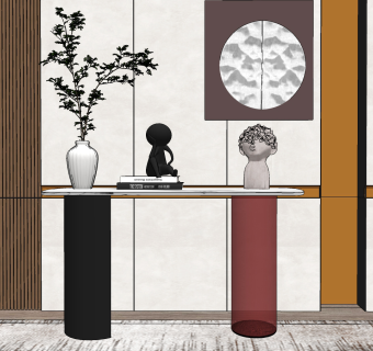 现代端景台,花瓶,雕塑,装饰画su草图模型下载