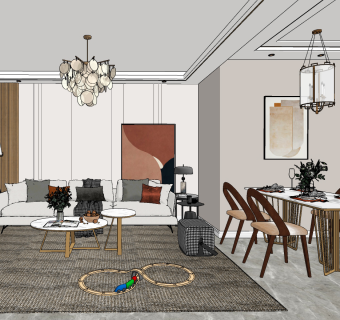 现代风格客餐厅su草图模型下载