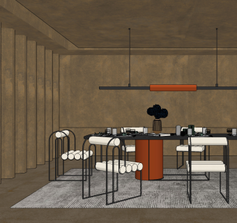 现代轻奢餐厅su草图模型下载