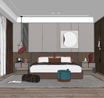 现代轻奢卧室su草图模型下载