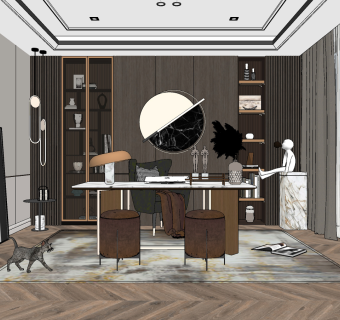 现代轻奢书房su草图模型下载