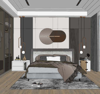 现代轻奢卧室su草图模型下载