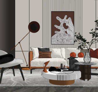 现代沙发茶几组合su草图模型下载