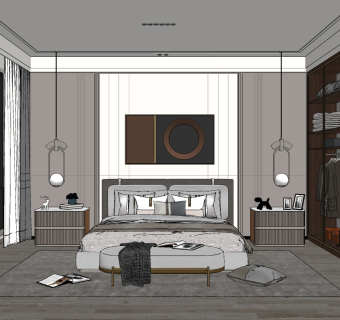 现代轻奢卧室su草图模型下载