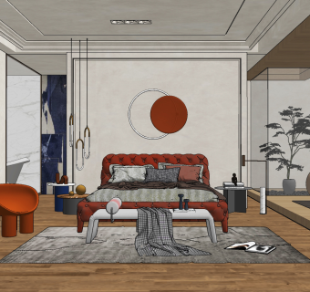 现代卧室,su草图模型下载