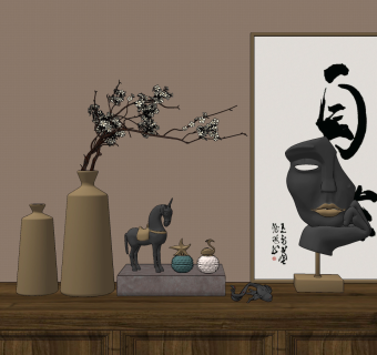 新中式摆件 ,花瓶,雕塑摆件,su草图模型下载