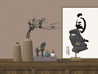 新中式摆件 ,花瓶,雕塑摆件,su草图模型下载