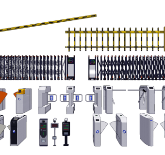 现代收费杆,闸机电动门,现代旋转门闸,安检道闸su草图模型下载