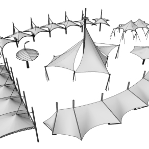 现代遮阳车棚,户外遮雨棚,，张拉莫su草图模型下载