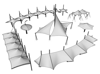 现代遮阳车棚,户外遮雨棚,，张拉莫su草图模型下载