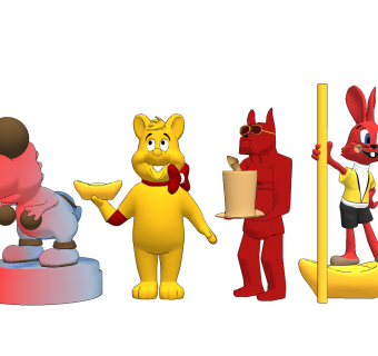 现代卡通动物雕塑摆件su草图模型下载