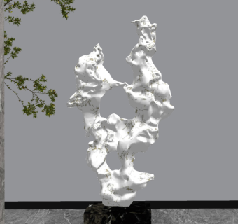 中式太湖石雕塑摆件su草图模型下载