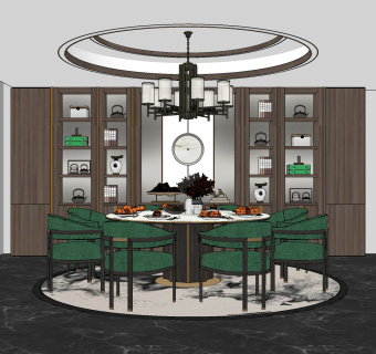 新中式餐厅su草图模型下载