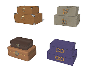新中式软装箱子盒子组合su草图模型下载