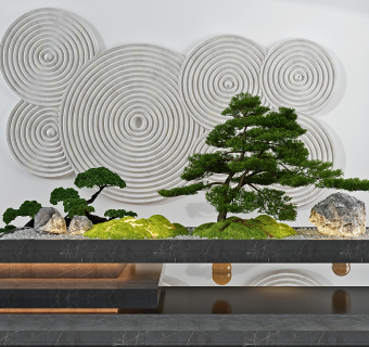 新中式室内景观小品su草图模型下载