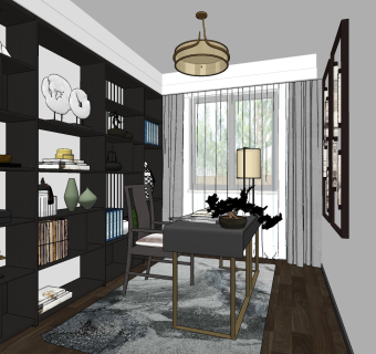 新中式书房su草图模型下载