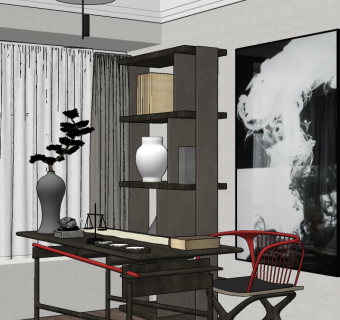 新中式书房su草图模型下载