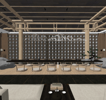 新中式茶室su草图模型下载