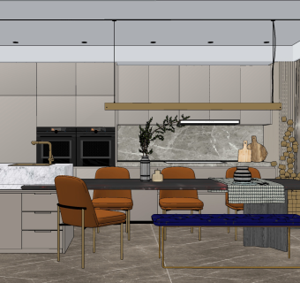 现代餐厅su草图模型下载