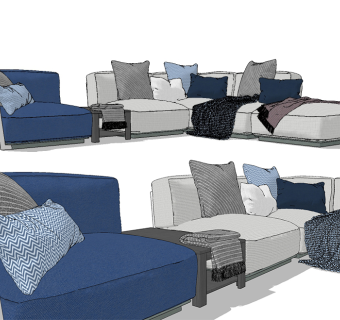 现代多人沙发su草图模型下载