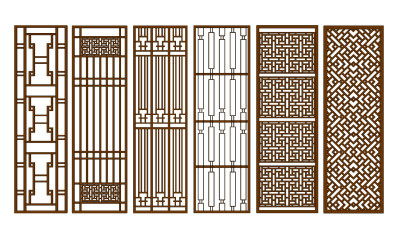 新中式屏风隔断，花格su草图模型下载