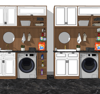 现代阳台洗衣机浴室柜组合,su草图模型下载