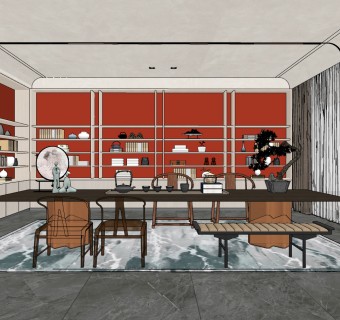 新中式茶室su草图模型下载