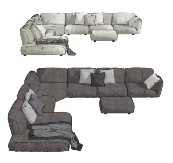 现代布艺转角多人沙发su草图模型下载