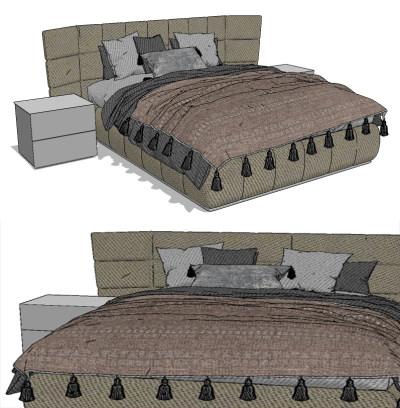 现代布艺皮革双人床 su草图模型下载