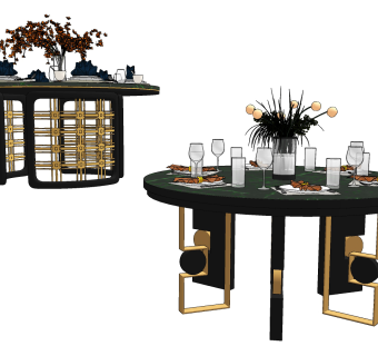 现代轻奢餐桌,su草图模型下载