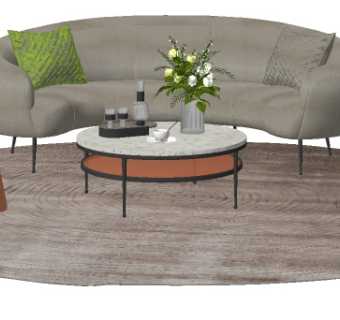 现代弧形半圆形异形沙发茶几组合su草图模型下载