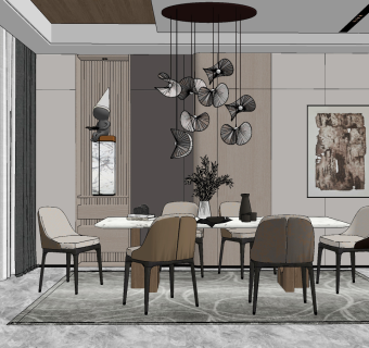 现代餐厅su草图模型下载