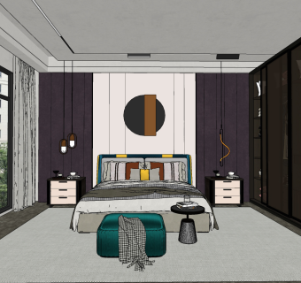 现代卧室,su草图模型下载