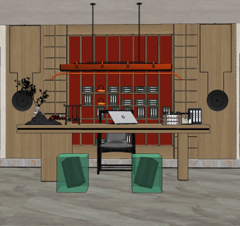 新中式书房,su草图模型下载