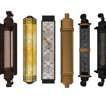 新中式轻奢铁艺壁灯组合su草图模型下载