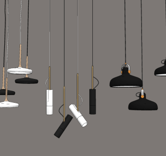 现代工业风，工矿灯时尚小吊灯su草图模型下载