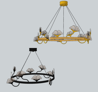 新中式创意花瓣吊灯su草图模型下载