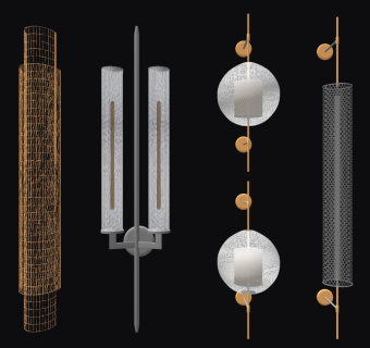 现代轻奢金属壁灯组合su草图模型下载