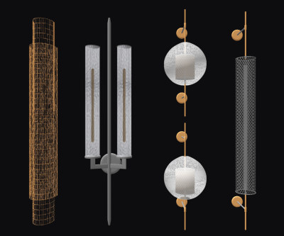 现代轻奢金属壁灯组合su草图模型下载