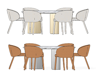现代大理石<em>圆形餐桌椅</em>su草图模型下载
