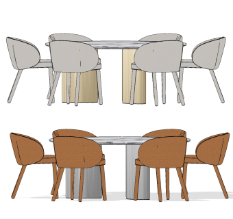 现代大理石圆形餐桌椅su草图模型下载