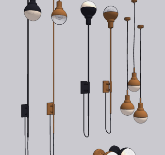 现代金属壁灯吊灯组合su草图模型下载