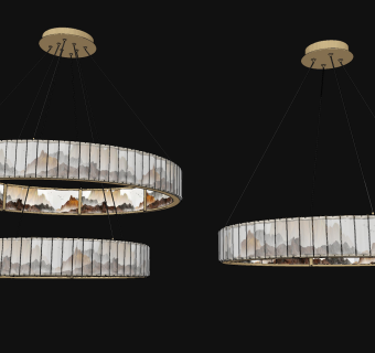 新中式双层环形金属吊灯su草图模型下载